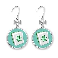Fortune Mahjong Chinese Characters Bow Earrings Drop Stud Pierced Hook