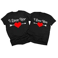I Love HIM,I Love HER Funny Couple Shirt for Him and Her Valentine Short Sleeve Round Neck Matching Shirt for Couple