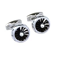 Jet Propeller Engine Fan Airplane Propellor Pair of Cufflinks in a Presentation Gift Box & Polishing Cloth