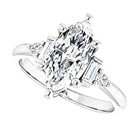 JEWELERYIUM 4 CT Marquise Cut Colorless Moissanite Engagement Ring, Wedding/Bridal Ring Set, Solitaire Halo Style, Solid Sterling Silver Vintage Antique Anniversary Bridal Jewelry Gifts for Her