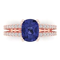 Clara Pucci 3.6 ct Cushion Cut Solitaire W/Accent Simulated Tanzanite Statement Accent Anniversary Promise Wedding ring 18K Rose Gold