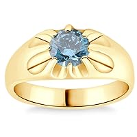 P3 POMPEII3 2Ct Blue Diamond Men's Belcher Solitaire Ring Gold