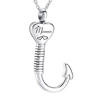 Heart-Shape Fish Hook Cremation Jewelry Ashes Urn Necklace Memorial Pendant Stainless Steel Waterproof Urn Pendant