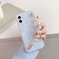 for iPhone 12 Case Luxury Shell Pearl Bracelet Case for iPhone 13 12 11 Pro Max 12mini X XS XR 7 8 Plus SE2020 Wrist Strap Cover,White,for iPhone XSMAX