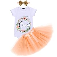 IBTOM CASTLE First Birthday Clothes Set for Baby Girls 1st Crown Romper & Tulle Skirt & Headband Photography Party Outfit