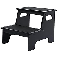 Kids Step Stools for Toddlers Bathroom Wood Toddler Step Stool Kitchen Counter Sink Baby Stepstools Bamboo Wooden Foot Bed Stool for Child Potty Training Toilet Stool Stepping Stool, Black with Pads