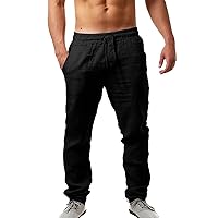 Men's Elastic Pants Solid Color Breathable Cotton Linen Loose Casual Pants Open Toe