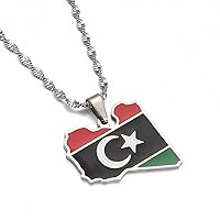 Huangshanshan Stainless Steel Libya Map Flag Pendant Necklace Jewelry Country Map