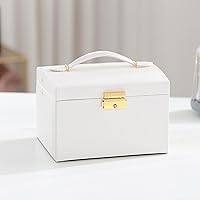 Jewelry Box for Girls 3-Layer Jewelry Organizer with Lock -Ideal Gift for Ages 8-12 - White PU Leather Travel Case