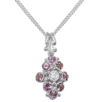 LBG 925 Sterling Silver Synthetic Cubic Zirconia & Natural Pink Tourmaline Womens Pendant & Chain - Choice of Chain lengths
