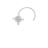 14K White Gold Plated 925 Sterling Silver Round Cut Cubic Zirconia Solitaire Flower Stud Nose Pin for Women's