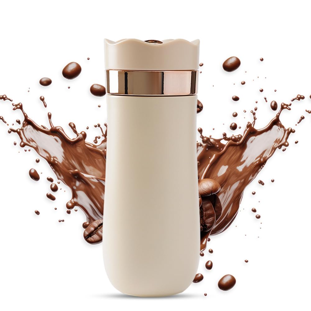 YUHOME Portable French Press Travel Mug 320ml/11oz Stainless Steel Double Wall Insulated Coffee Maker for Ground Coffee and Tea Leaves On-The-Go Use No Leak Hot/Cold Brew Coffee Press
