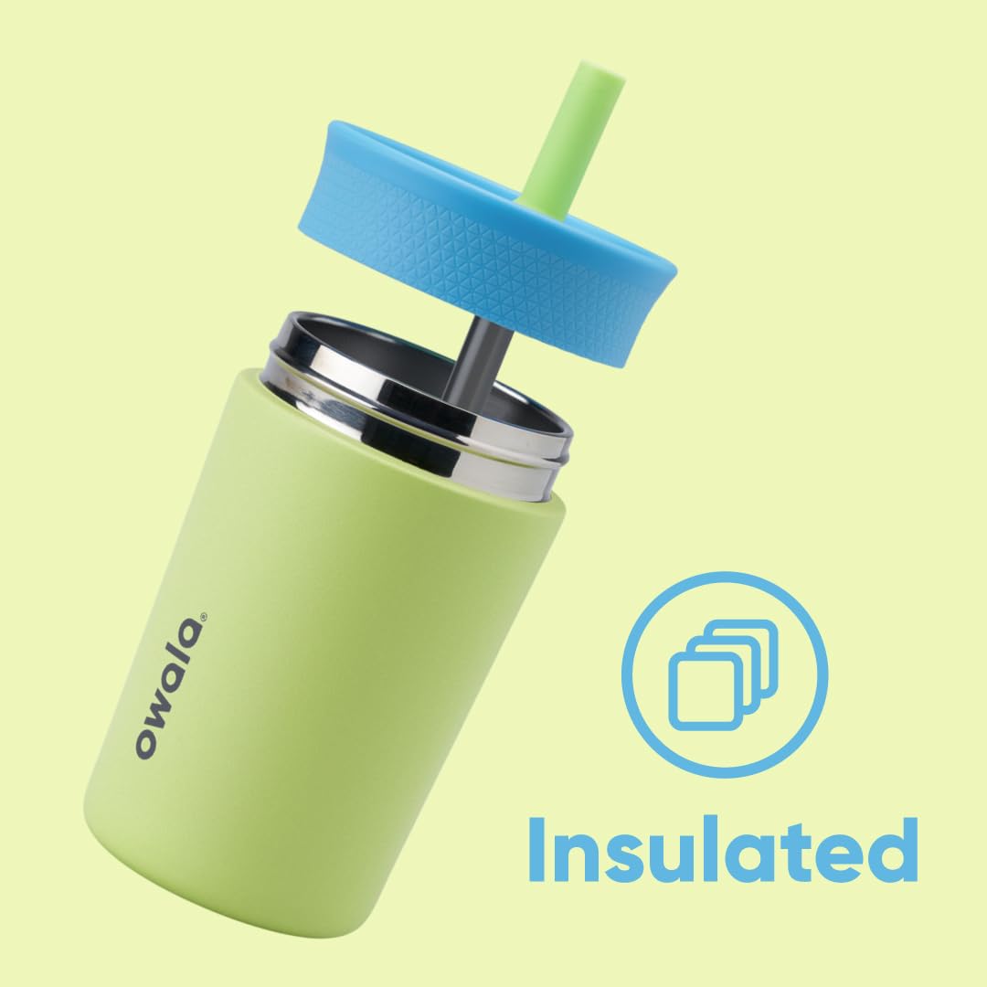 Owala Kids Insulation Stainless Steel Tumbler with Spill Resistant Flexible Straw, Easy to Clean, Kids Water Bottle, Great for Travel, Dishwasher Safe, 12 Oz, Blue and Light Green (Turtley Awesome)