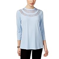 Women's Solid 3/4 Sleeve V High Neck with Lace Panels
