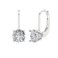 2 ct Brilliant Round Cut Drop Dangle Clear Simulated Diamond 14k White Solid Gold Earrings Lever Back