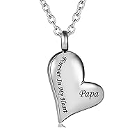 misyou Cremation Urn Necklaces for Ashes Urn Jewelry, Forever in My Heart Carved Locket Stainless Steel Keepsake Waterproof Memorial Pendant for Mom & Dad with Filling Kit (Papa)