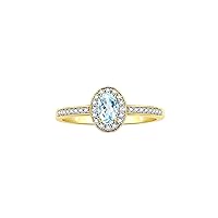 Rylos 14K Yellow Gold Classic Halo Ring with Diamonds - Birthstone Ring featuring 6X4MM Oval Shape Gemstone - Elegant Jewelry for Women - Available in Sizes 5-10