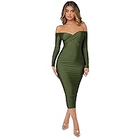 Floerns Women's Off Shoulder Long Sleeve Wrap Party Club Bodycon Long Dress