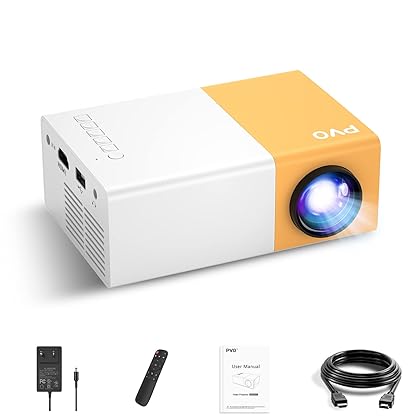 Mini Projector, PVO Portable Projector for Cartoon, Kids Gift, Outdoor Movie Projector, LED Pico Video Projector for Home Theater Movie Projector with HDMI USB Interfaces and Remote Control