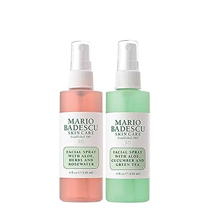 Mario Badescu Facial Spray Aloe, Rose Water and Cucumber - Green Tea Duo for Face, Neck or Hair, Cooling and Hydrating Face Mist for All Skin Types, Dewy Finish