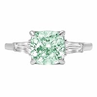 3 CT Cushion Cut Green Color Moissanite Engagement Ring, Wedding/Bridal Ring, Diamond Ring, Anniversary Solitaire Accented Promise Vintage Antique Gold Silver Ring Perfact for Gift