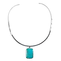 NOVICA Handmade Turquoise Choker Taxco Silver Natural Necklace Sterling Blue Collar Pendant Mexico Modern Gemstone Birthstone 'Caribbean Mosaic'