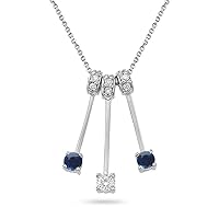 1/10 (0.09-0.12) Ct Diamond & Blue Sapphire Necklace in 14K White Gold