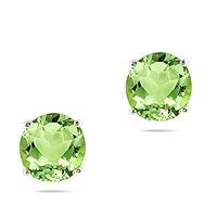 925 Sterling Silver 2.00 Ct Round Peridot Stone Studs Earrings 14K White Gold Plated