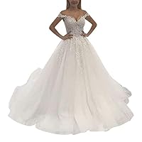 Women's Plus Size Off Shoulder Bridal Ball Gowns Train Lace up Corset Wedding Dresses for Bride 2022