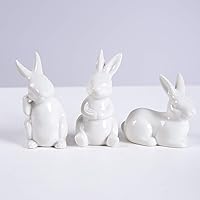 Ceramic Bunny Rabbits Figurine Decor, Porcelain Modern Art Home Decoration, Weddings Crafts Gifts, Statues for Easter Bunny Rabbits Decor