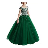 VeraQueen Girl's Off Shoulder Beaded Beauty Pageant Dress Cap Sleeves Ruffled Princess Ball Gown