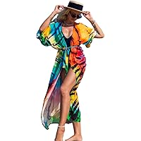 RanRui Womenloose Kimono Duster Beach Blouse Long Beach Kimono Robe Cover ups Kimonos for Women