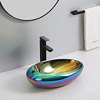 InArt Above Counter Vessel Sinks,Bathroom Sink, Ceramic Vessel Sink Porcelain Oval Multi Color Vessel Sink 50 x 33 x 14 CM