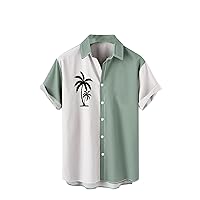 Hawaiian Trendy Shirts for Men, Men's Printed Casual T-Shirt Short Sleeve Button Down Shirt Summer Beach Shirts