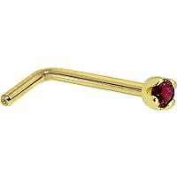 Body Candy Solid 14k Yellow Gold 1.5mm (0.015 cttw) Genuine Red Diamond L Shaped Nose Stud Ring 20 Gauge 1/4