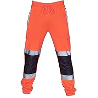 Reflective Work Pant for Men Elastic Waist Drawstrings Enhanced Visibility Cargo Pants Lightweight Outdoor Training Trousers