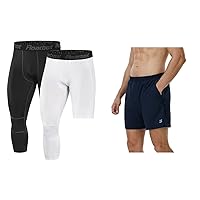 Roadbox (Size: M) Basketball Sports Pants Set: Men's 3/4 One Leg Compression Pants and 5 Inch Athletic Shorts
