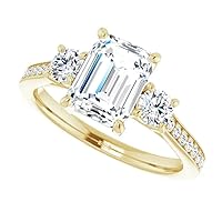 925 Silver, 10K/14K/18K Solid Gold Moissanite Engagement Ring, 1.0 CT Emerald Cut Handmade Solitaire Ring, Diamond Wedding Ring for Women/Her Anniversary Ring, Birthday Gifts, VVS1 Colorless Rings