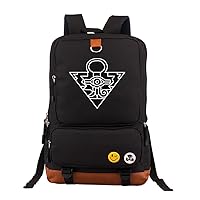 Yu Gi Oh Anime Luminous Laptop Backpack Book Bag Work Bag Leather Splicing Rucksack with Pinback Buttons
