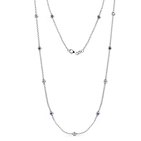 11 Station Amethyst & Natural Diamond Cable Necklace 0.75 ctw 14K White Gold. Included 18 Inches Gold Chain.