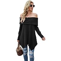 LALUNE Women's Off The Shoulder Tops Long Sleeve Pullover Tshirt Blouse Tunic Tops sexy sweater