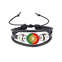 Braided Bracelets Adjustable National Flags Leather Woven Wristband Multi Layers Bracelet Black woven bracelets
