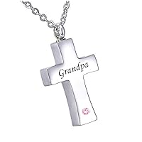 misyou Customized Stainless Steel Memorial October Birthstone Pendant Cremation Cross Pendant Keepsake Necklace （Grandpa）