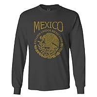 Vintage Gold Hecho En Mexico Mexican Flag Coat of Arms Escudo Mexicano Retro Long Sleeve Men's