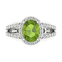 Clara Pucci 2.24 ct Oval Cut Solitaire Halo split shank Natural Green Peridot Engagement Promise Anniversary Bridal Ring 14k White Gold