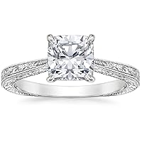 3 CT Cushion Cut Colorless Moissanite Engagement Ring, Wedding/Bridal Ring Set, Solitaire Halo Style, Solid Sterling Silver Vintge Antique Anniversary Promise Rings Gift for Her