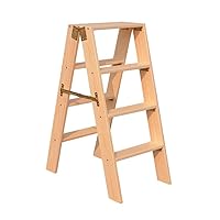 Foldable Step Stool,Household Double Sided Folding Ladder - 4 Steps, Solid Wood Attic Staircase, Flower Stand, Simple Wooden Ladder, Step Stool Ladder,Ideal for Home/Kitchen/Garage