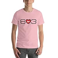 New Hampshires Area Code 603 with Center Red Heart Design. Unisex t-Shirt, Light Colors