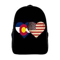 Colorado State Flag And American Flag 16 Inch Backpack Business Laptop Backpack Double Shoulder Backpack Carry on Backpack for Hiking Travel Work
