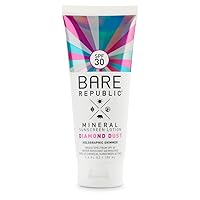 Bare Republic Diamond Dust Shimmer Mineral Sunscreen SPF 30 Sunblock Body Lotion, Free of Chemical Actives, 3.4 Fl Oz